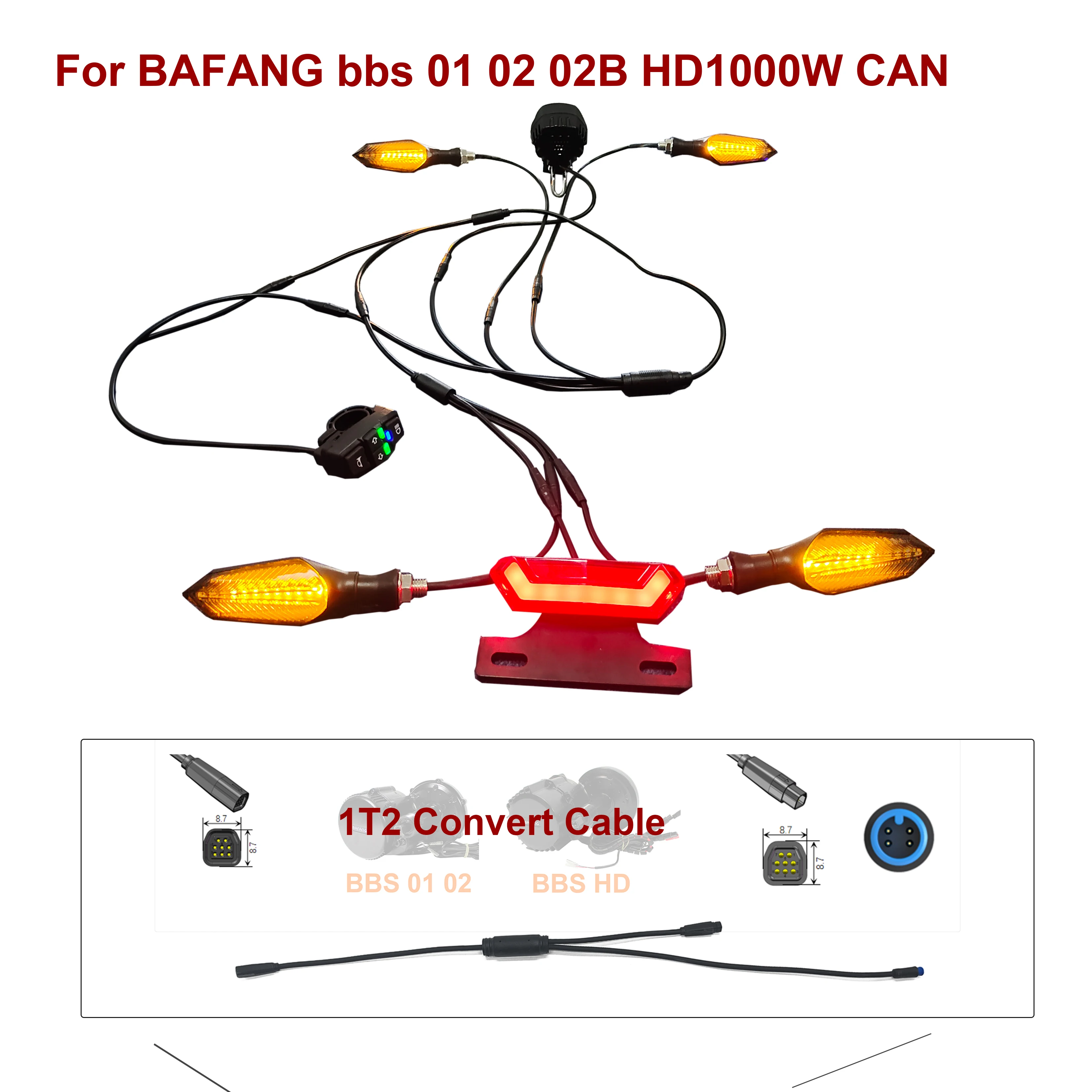 EBKE 30-3362-10C bicicleta eléctrica triciclo Cable impermeable Kit de luces delanteras traseras intermitentes dinámicos 36V 48V 52V