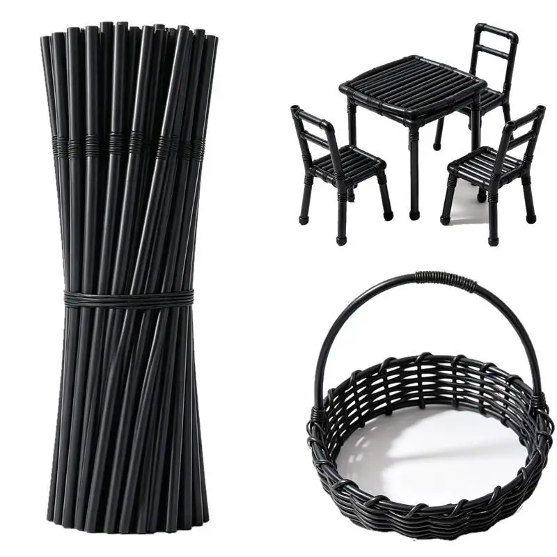 Black Bendable Braided Craft Tube 100-1000Pcs Flexible Reusable Straw For Basket Wreath Sculpture Art Making