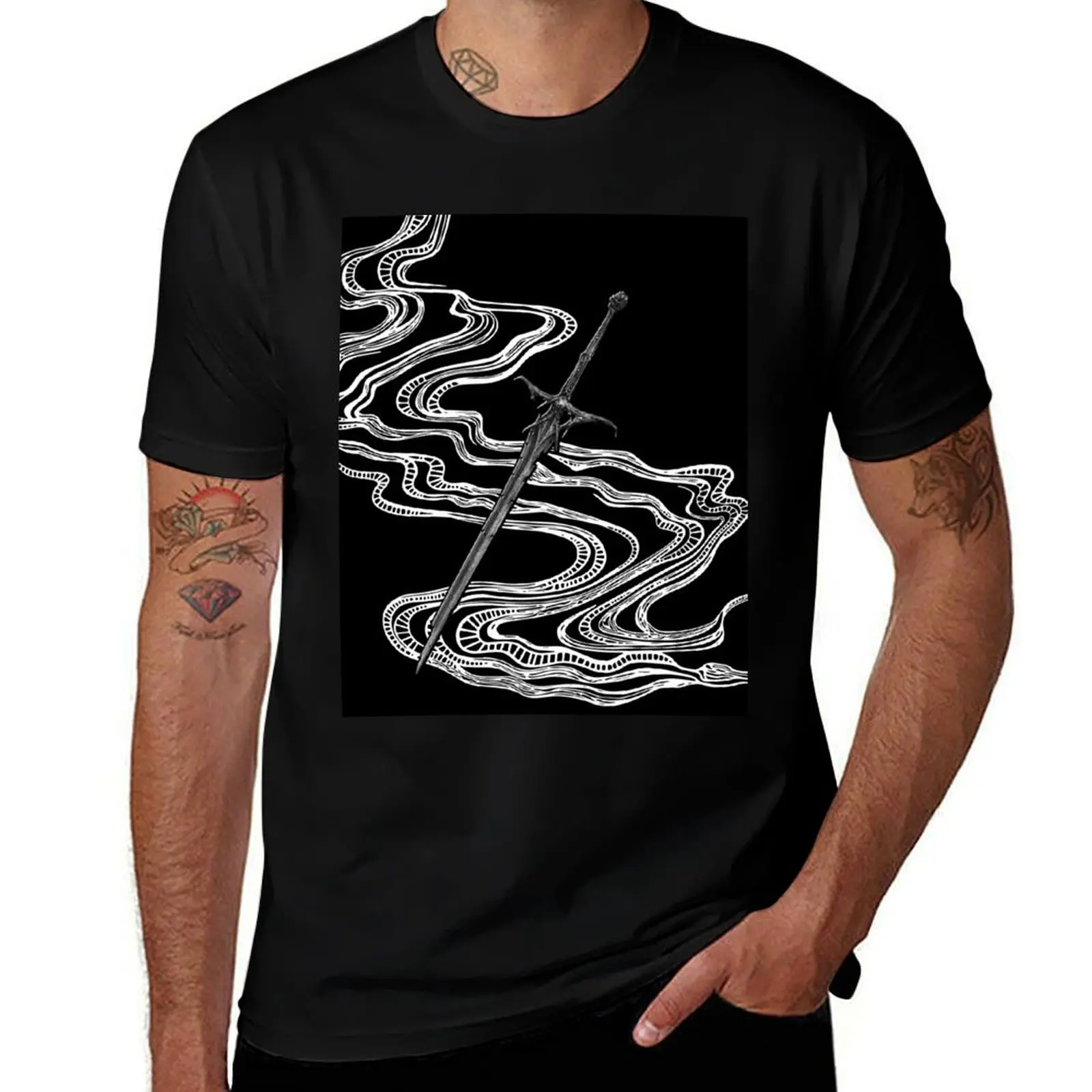 

Sword Smoke Swirl ( White / Diagonal ) T-Shirt Man t-shirt blacks oversized shirts men