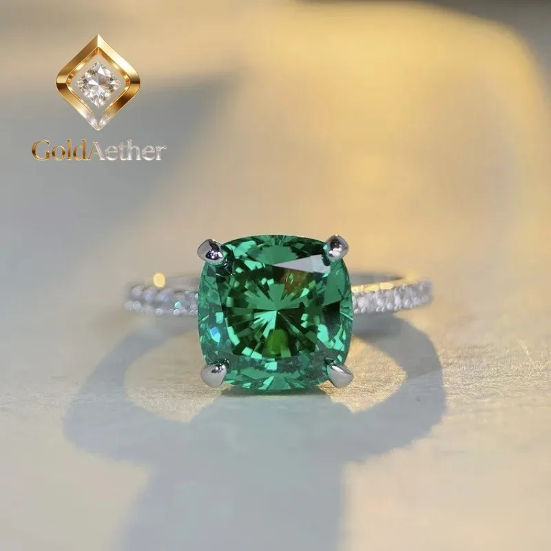 

Кольцо GoldAether Luxury из цельной платины PT950 с зеленым бриллиантом и моассанитом для девочки/бабушки