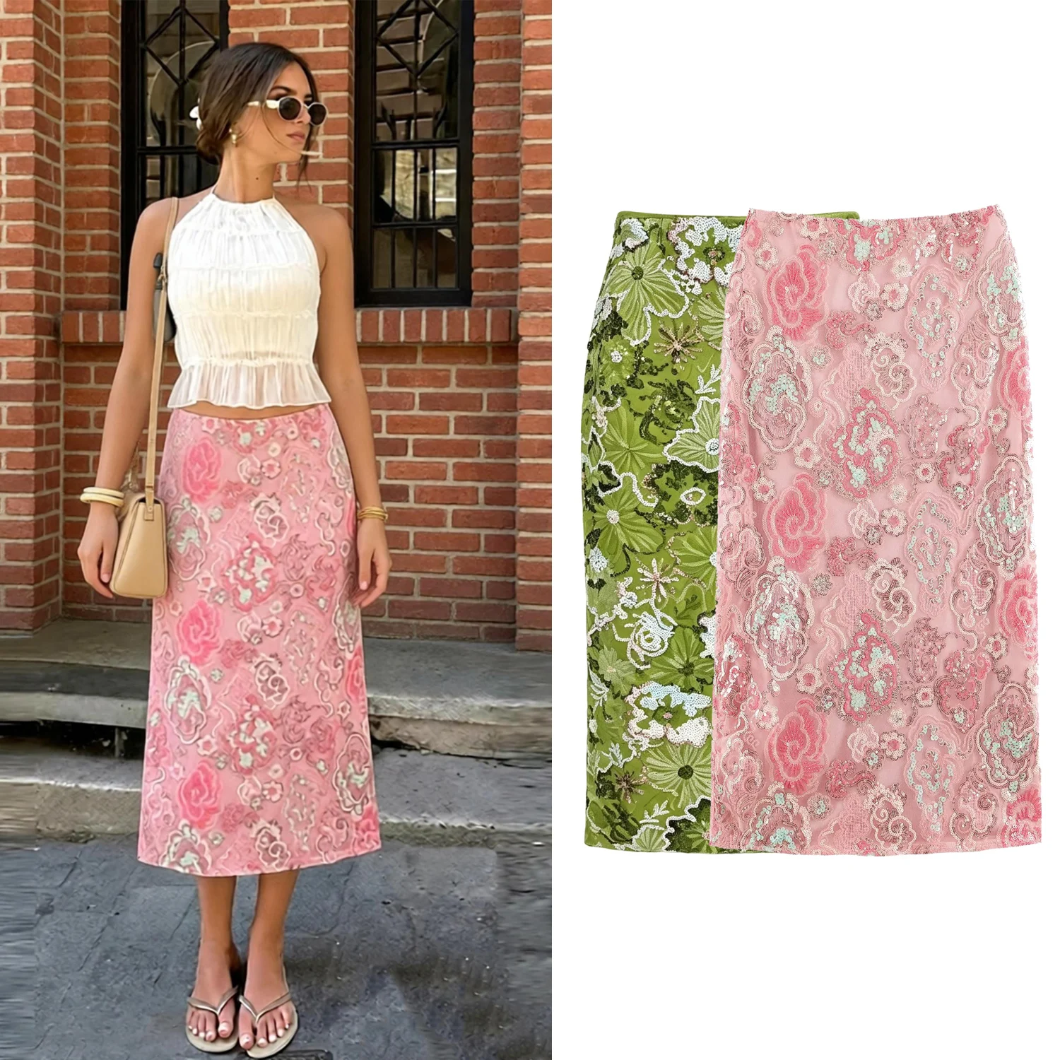 Women Elegant Glitter Half Skirts Spring Autumn Female Heavy Unique Back Split Hip Wrapping Skirts Lady Streetwear Casual Skirts