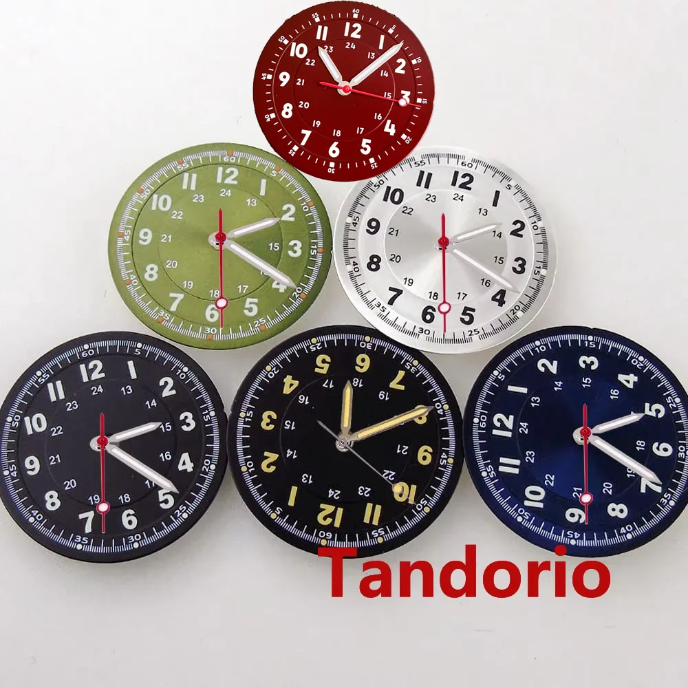 

Tandorio 29mm MOD Red Sunburst Watch Dial Face fit NH35 NH36 ETA2824 PT5000 Automatic Pilot Men Watch Accessories Green Luminous