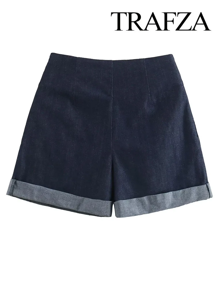 BabYoung Elegant Summer Denim Culottes Women Chic Solid Color Belt Decoration Slim A Line Zipper Button Paper Bag Shorts