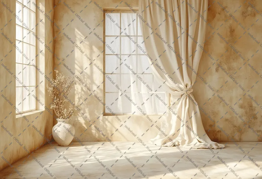 Mehofond Photography Background Beige Wall Texture Window Curtains Adult Birthday Maternity Portrait Decor Backdrop Photo Studio