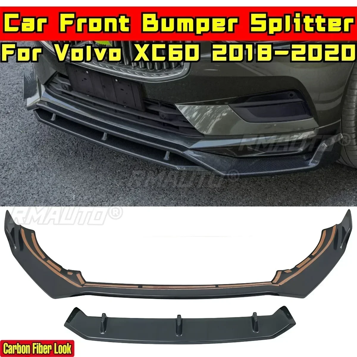 XC60 Body Kit Front Bumper Splitter Carbon Fiber Look Sport Style Bumper Cover Apron For Volvo XC60 2018-2020 Car Accessories