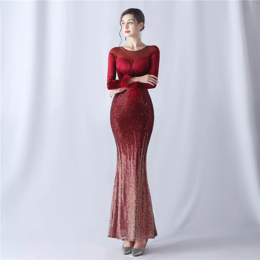 Elegant and Pretty Women\'s Dresses for Prom Velvet Dress Bride Evening Formal Party Special Events Luxury Long Sleeves Korean