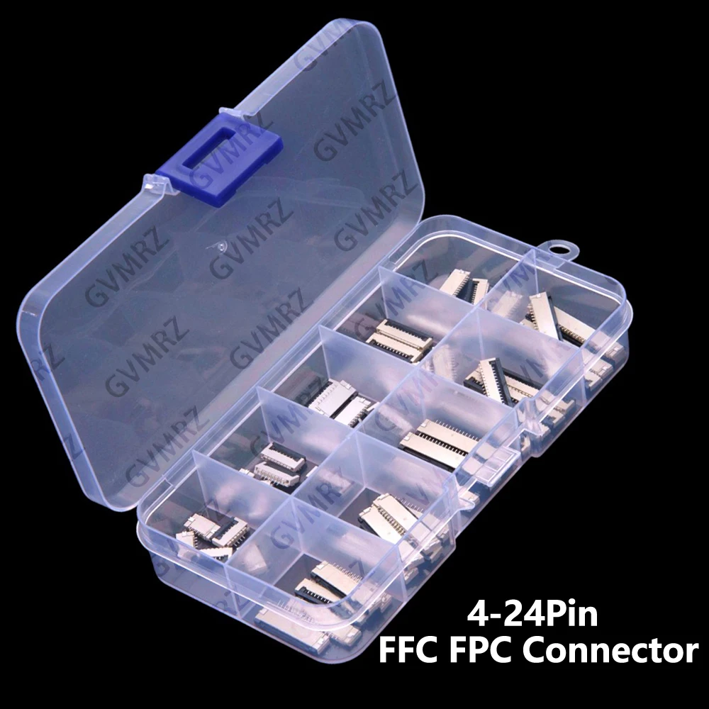 50pcs FFC FPC Connector 1.0mm 4/6/8/10/12/14 Top Contact Flat Cable Connector Socket Sets 16/20/22/24 Pin