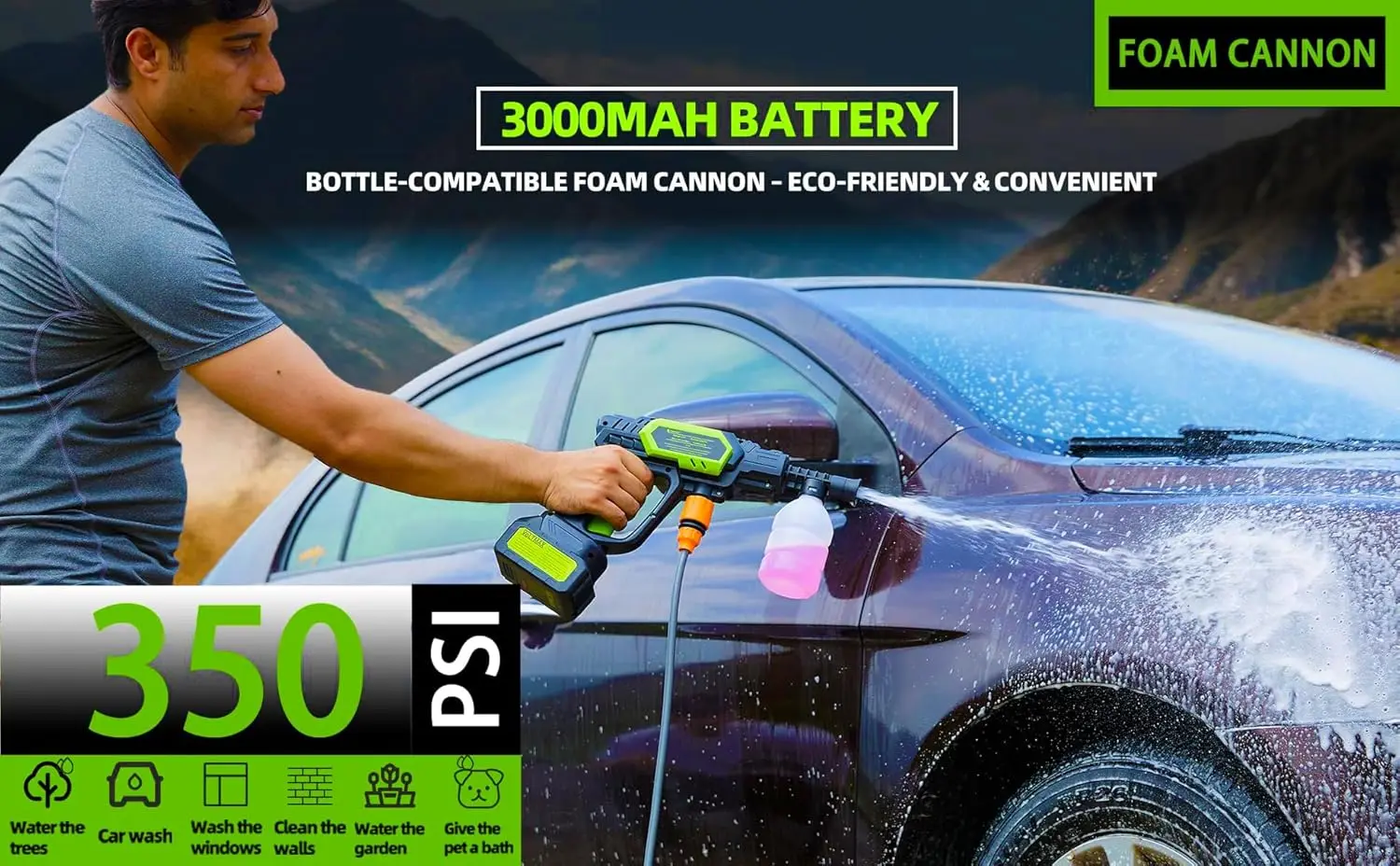 غسالة الضغط اللاسلكية Rookoor Prime، بخاخ محمول يعمل بالبطارية مع فوهة 6 في 1، مصدر مياه مزدوج، خرطوم 16 قدم #2