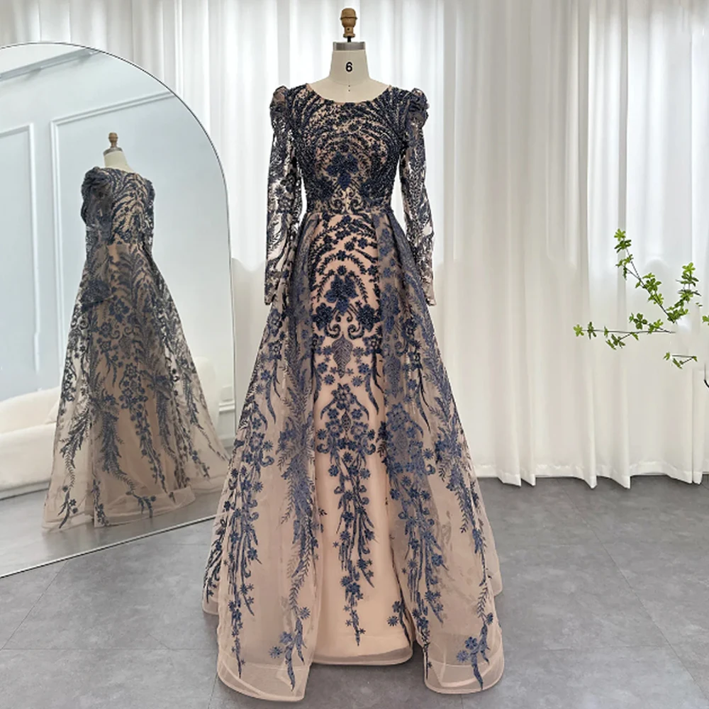 Customized Intricate High quality Formal Organza Pattern Pleat Embroidery A-line High Collar Long Dresses Cocktail Dresses image 6