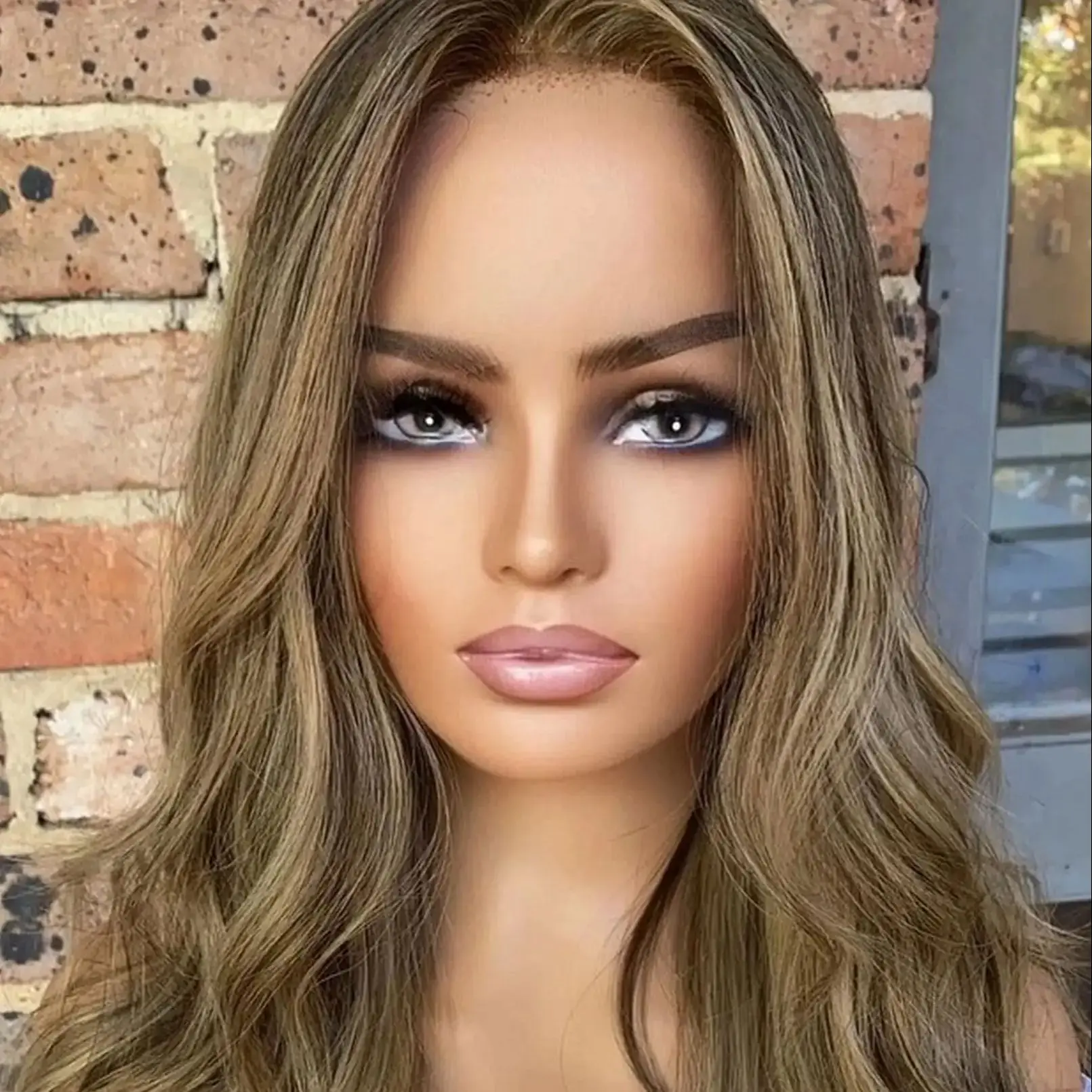 Luxury Caramel Brown Blonde Highlight Lace Front Wig Balayage Body Wave Fiber PrePlucked Hairline Heat Resistant Synthetic Wig
