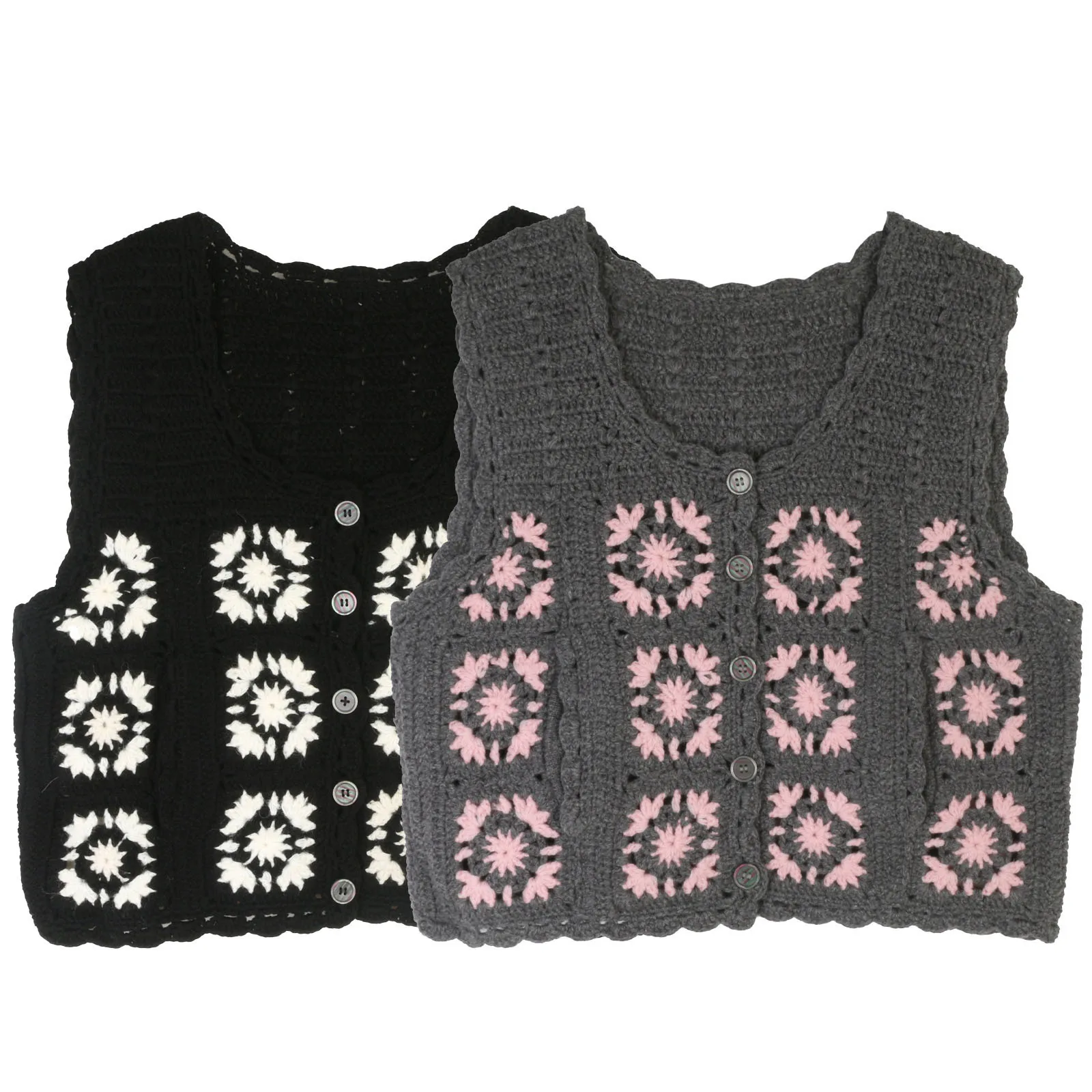 

Ретро вязаный вручную цветок жилет без рукавов с круглым вырезом топ осенний новый женский жилет вязаный винтажный свитер в стиле бохо