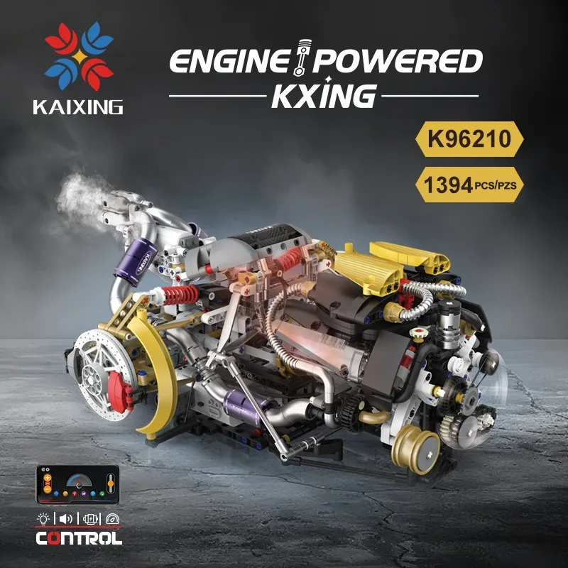 Supercar Electroplating Engine Electric V8 Engine Model Puzzle Assembly Building Blocks LED Lights Desktop Creative Ornaments