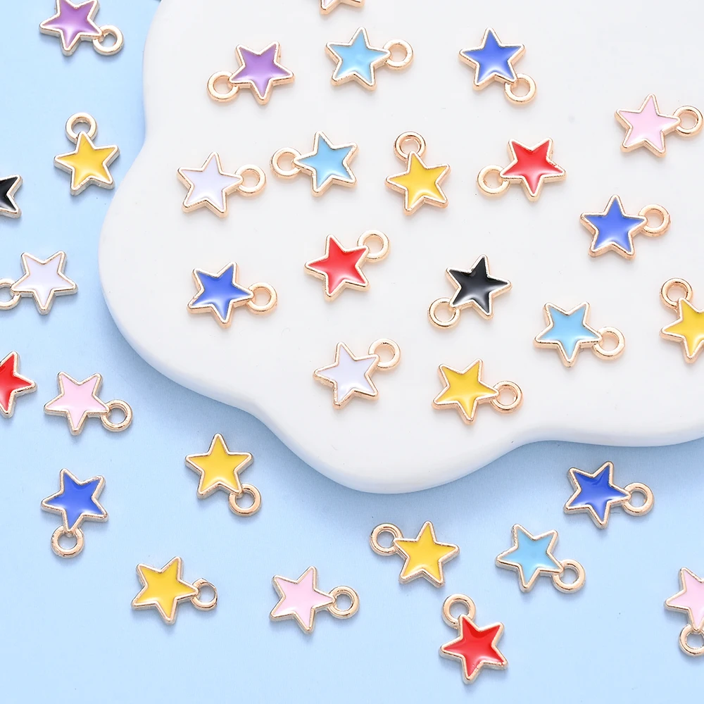 10/50pcs Multicolor Alloy Enamel Star Charms for DIY Jewellery