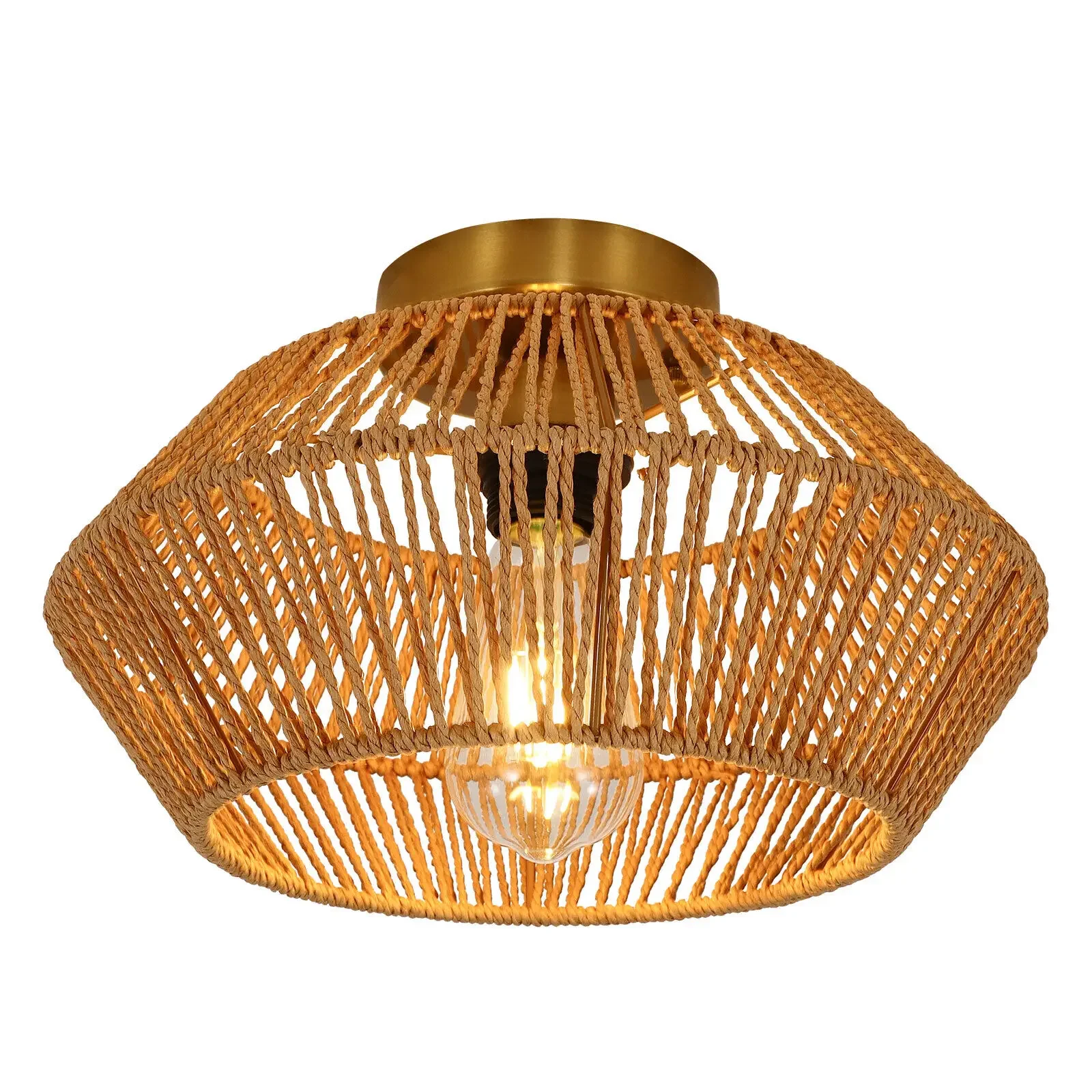 

Boho Style Semi-Flush Ceiling Light - Natural Rattan Woven Bedroom Lighting