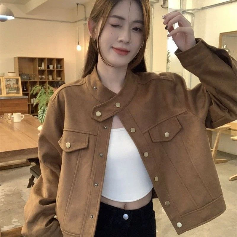 Thiened ort Jaet Donna Coreana Sle Vestibilità ampia Tessuto in poliestere Lungo colletto rialzato Chiusura con bottoni Autunno Inverno...