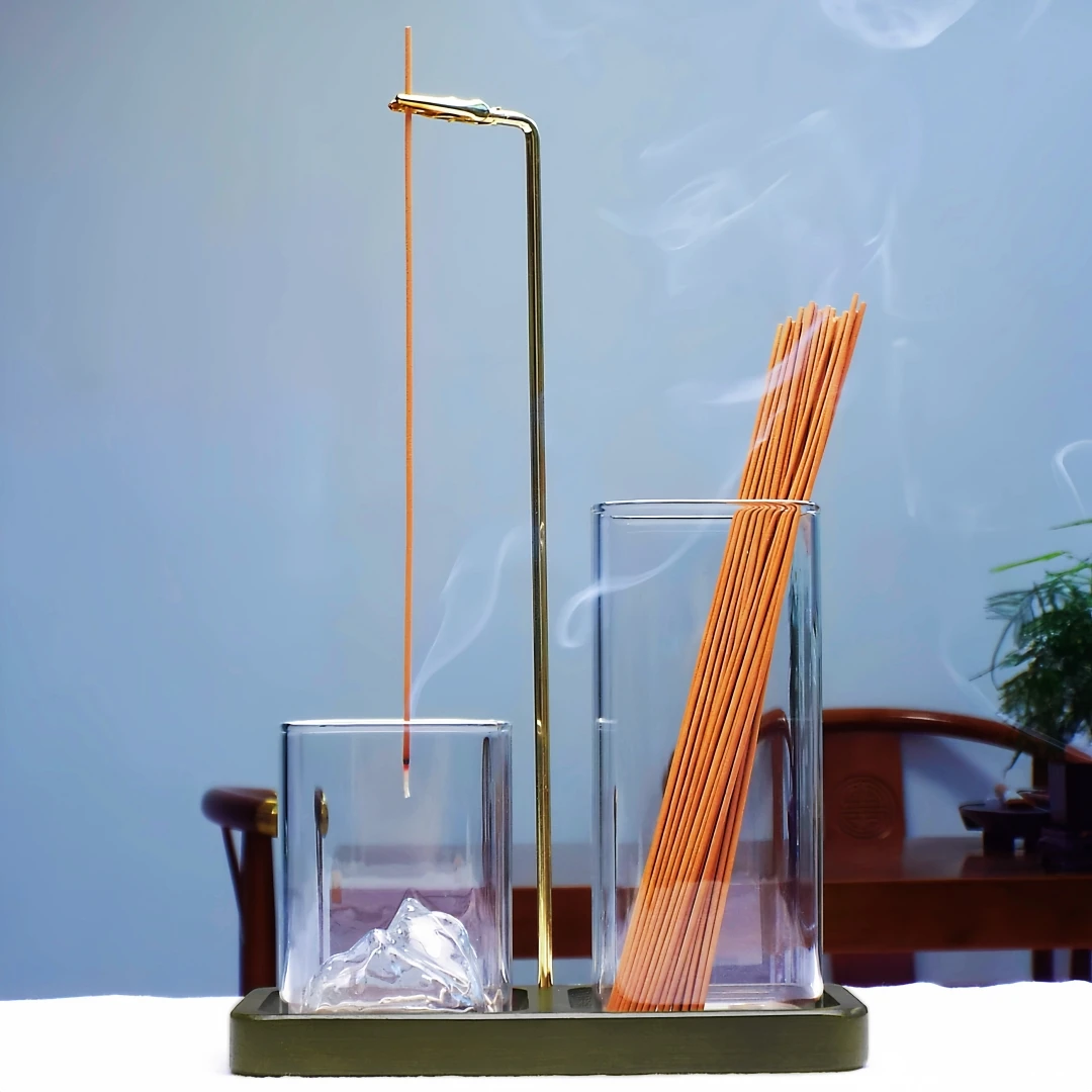 2 in 1 Incense Holder for Sticks Anti-Ash Flying Incense Burne with Glass Ash Catcher and Sticks Organizer for Meditation Yoga