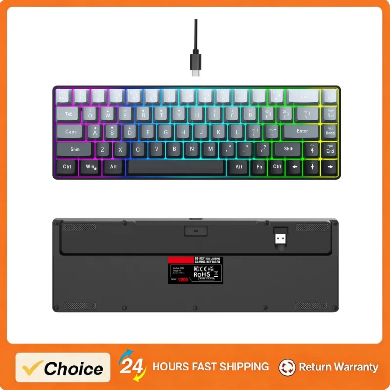 

Игровая клавиатура V200-BT с 68 клавишами, RGB-подсветкой и 3-режимным подключением, совместимая с несколькими устройствами, механическая, беспроводная