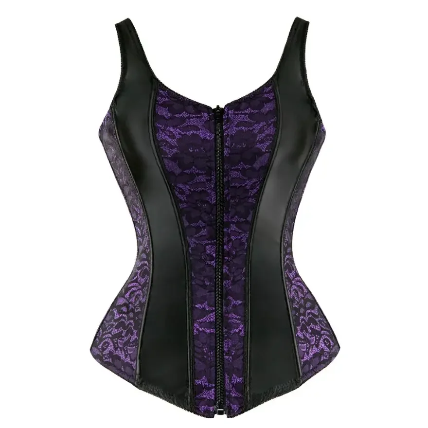 

Women Corset Top With Straps Sexy Bustier Zipper Brocade Vest Lingerie Plus Size Gothic Overbust Corselet