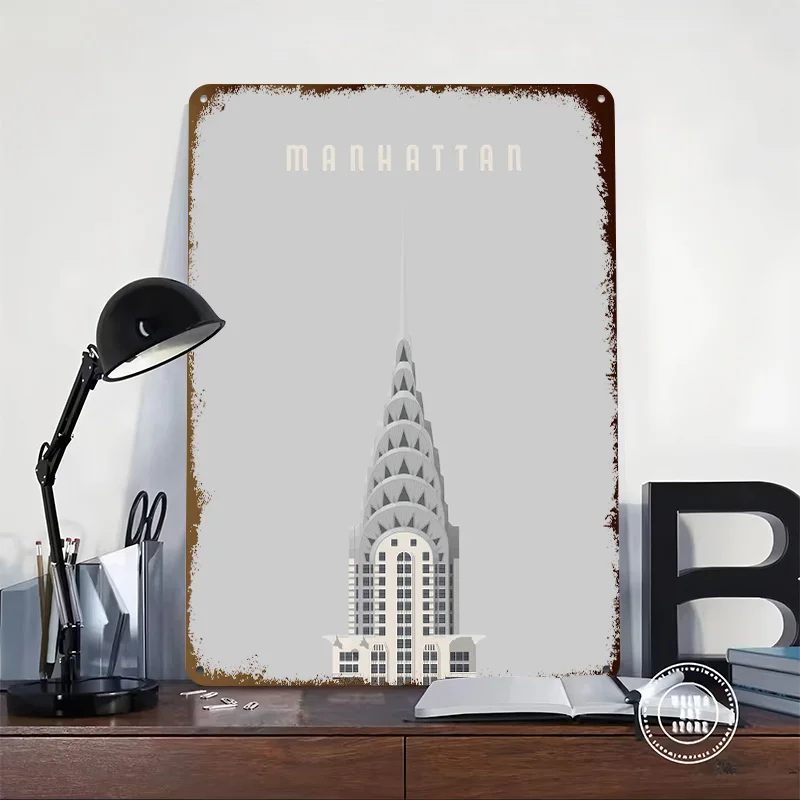 Travel Manhattan Metal Poster Custom Wall Art Retro Vintage Tinplate Signs for Man Cave Decoration Home Decor Items House Room