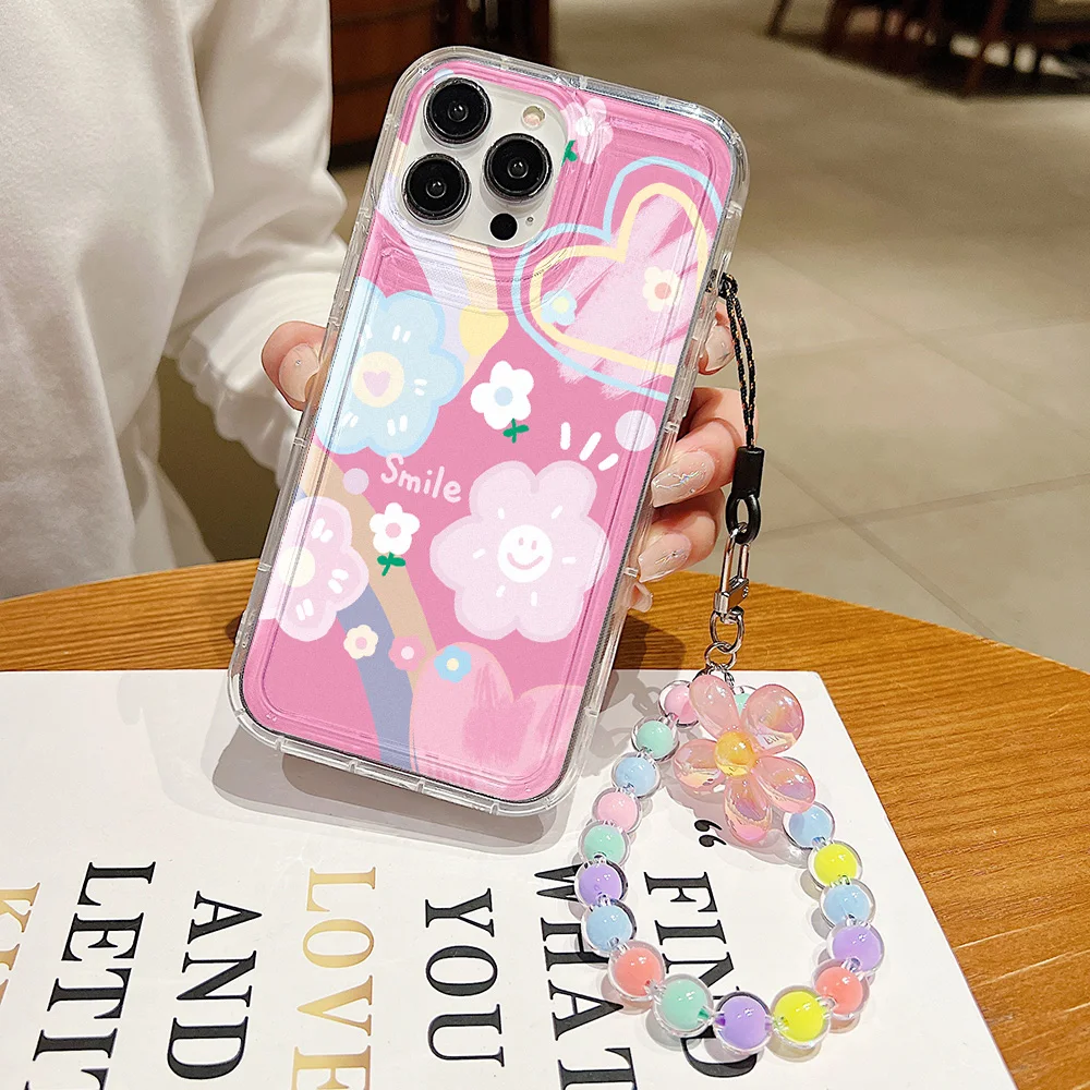 

Lanyard Phone Case for iPhone 15 14 11 13 12 Pro Max XR 7 8 Plus X Xs SE 2020 Clear Soft TPU Shockproof Flower Fundas Covers