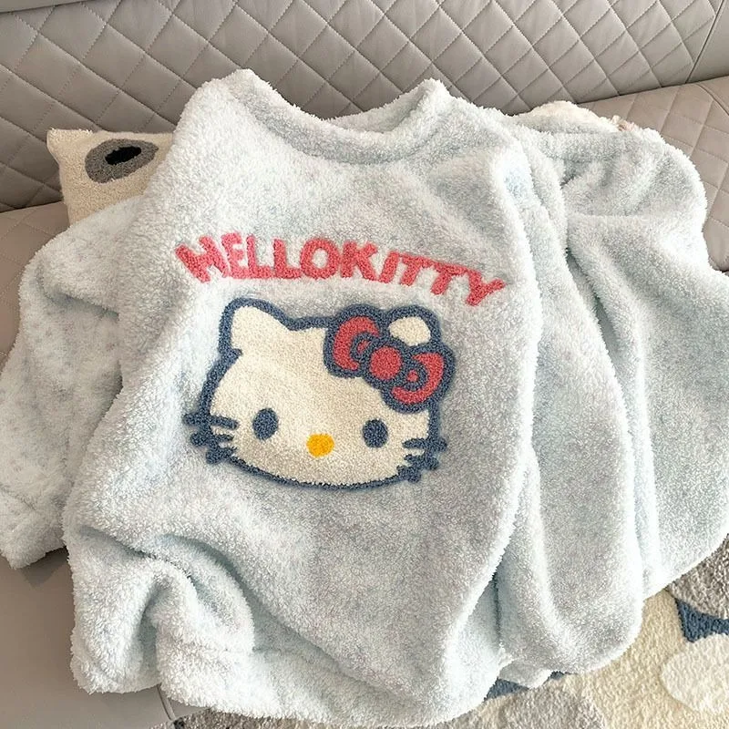 

Sanrio Hello Kitty Cinnamoroll Cute Cartoon Comfortable and Warm Autumn and Winter Pajamas Home Set Gift for Students and Girls.