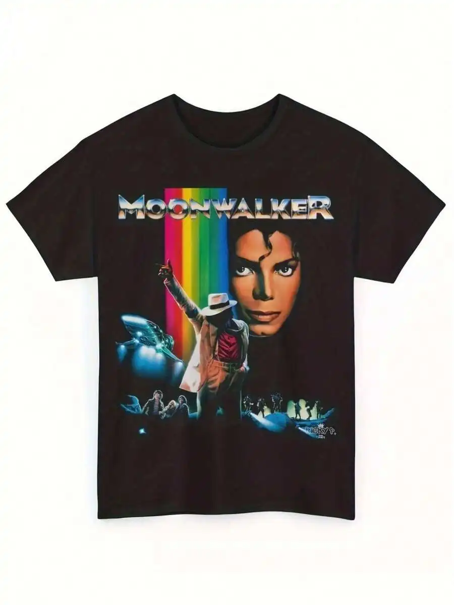 Moon Walker Space Walk Dance Print T-Shirt - Heavyweight Vintage Nostalgic T-Shirt, Unisex Black T