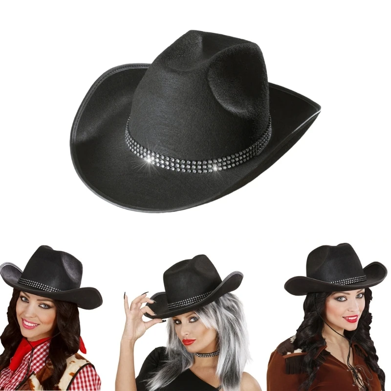 

Western Felt Cowboy Hat with Adjustable Rope Cowgirl Big Brim Party Accessory