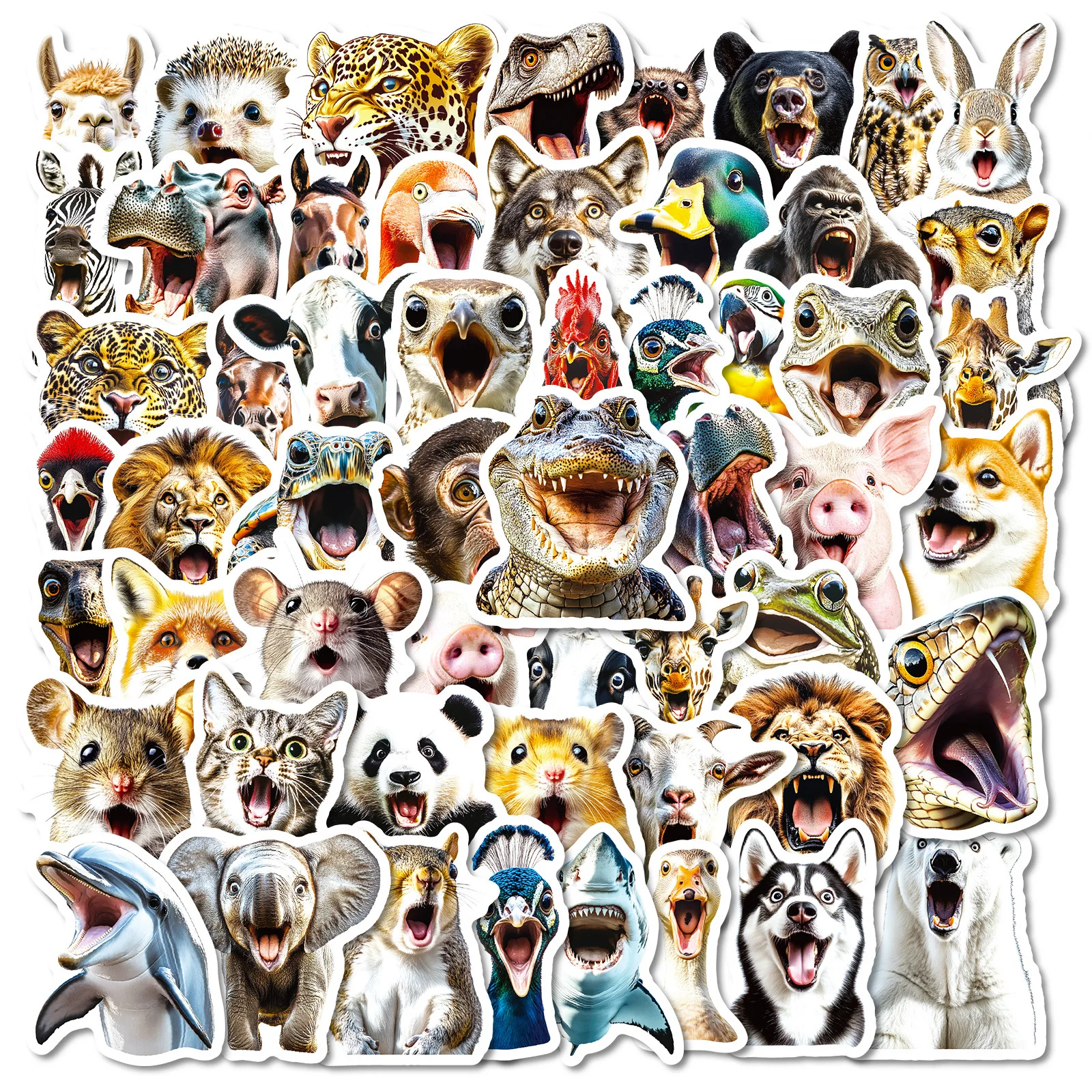 

56PCS Cartoon Cute Surprised Animal Realistic Sticker Decorative Notebook Suitcase Water Cup Waterproof Toy Gift Sticker