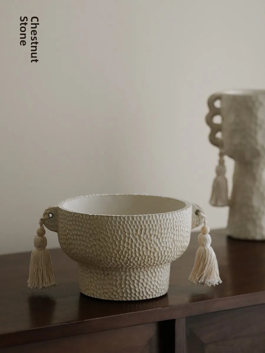 Autumn Chestnut Fairy Cup Double Ear Tassel Flower Pot Succulent Green Plant Cement Flower Pot Creative Home Decor Living Room