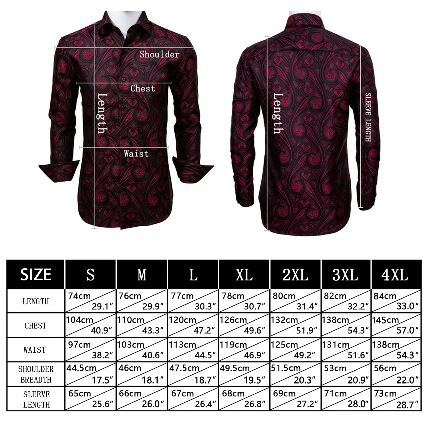 Designer Silk Shirts for Men Blue Black Red Green White Gold Pink Brown Purple Paisley Flower Long Sleeve Spring Slim Tops