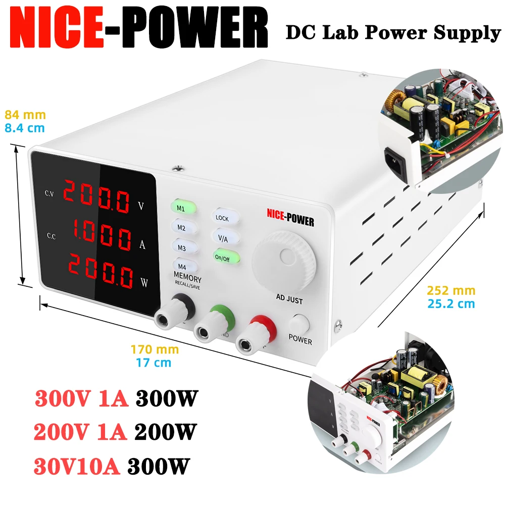 

DC Adjustable Laboratory Power Supply 200V1A/300V1A/30V10A Encoder Adjustment Memory Function Voltage Regulator Phone Repair