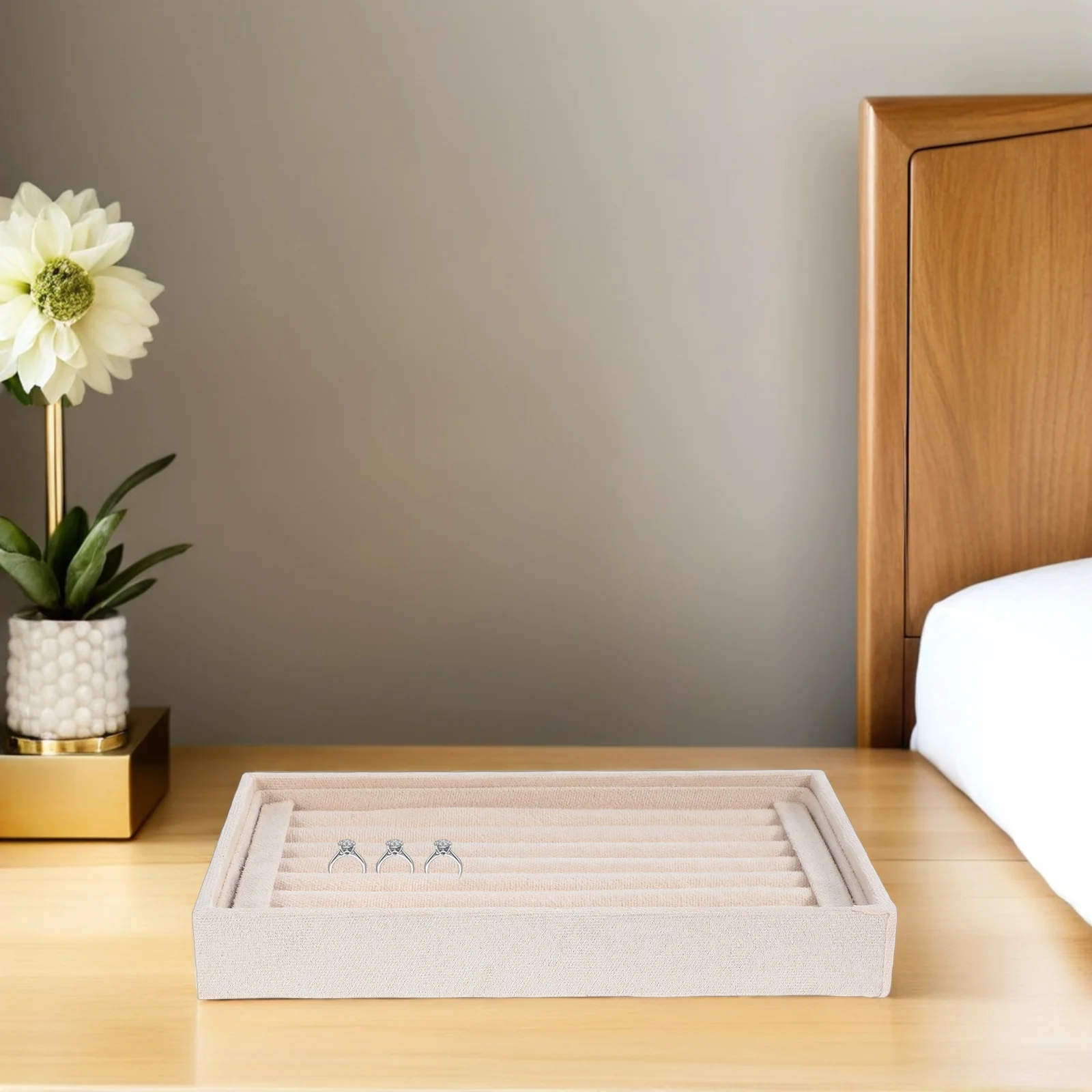 

2pcs Ring Holder Display Tray: Jewelry Organizer Stand with Velvet Lining for Rings Earring Studs - Tabletop Display Holder for