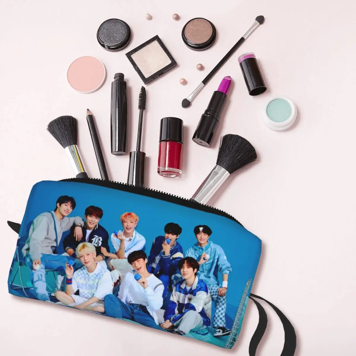 Kpop Star Singer Idol Large Makeup Bag Beauty Pouch Travel Cosmetic Bags A-ATEEZ ATINY Storage Bag for Unisex