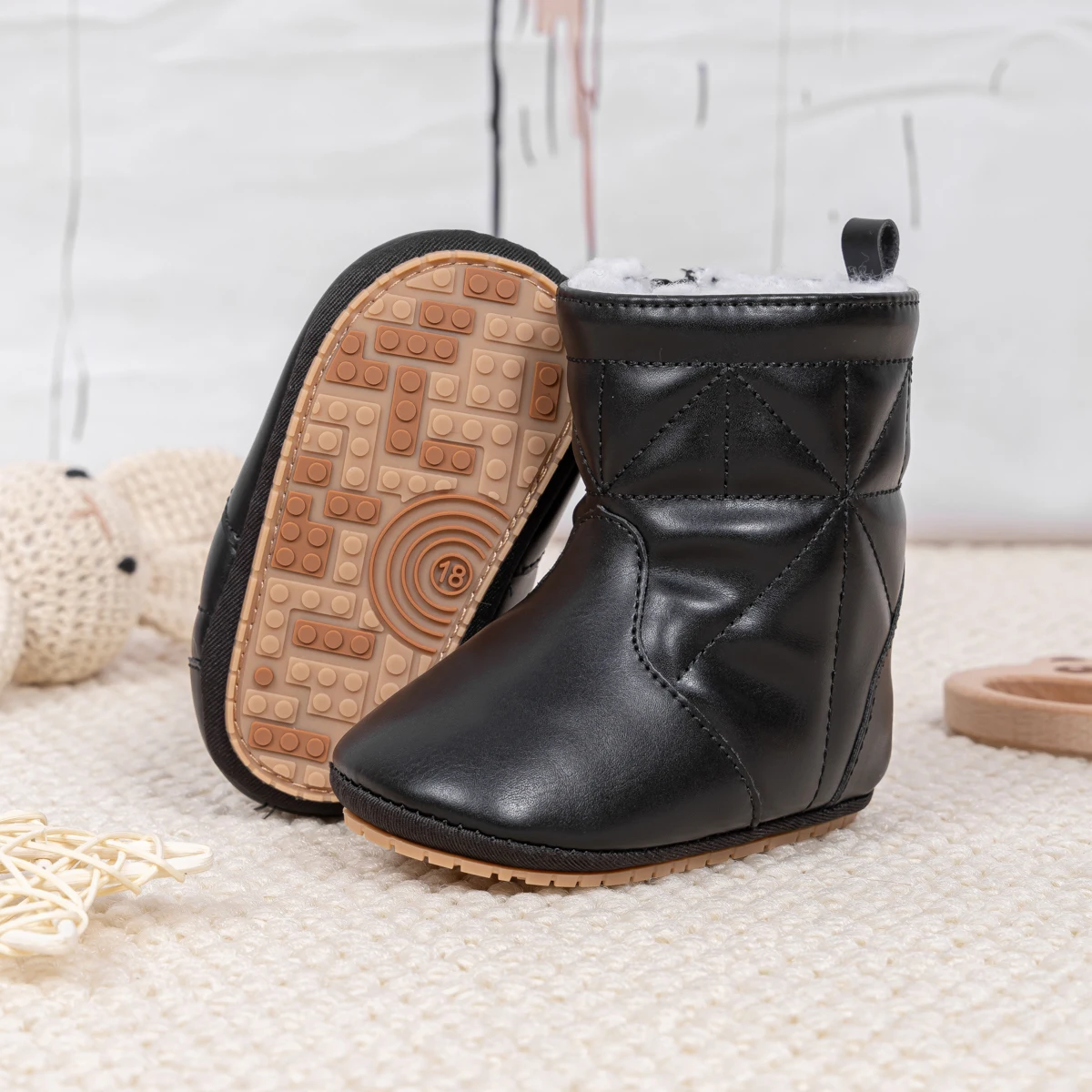 Kidsun botas de bebê de couro falso quente forro de pele sola do plutônio botas de inverno sapatos de bebê infantil indoor ao ar livre sapatos de caminhada