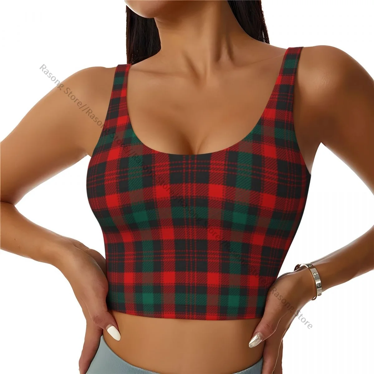 Sports Bra Women Running Yoga Clothes Vest Christmas Tartan Plaid Scottish Pattern Gathering Fitness Vest