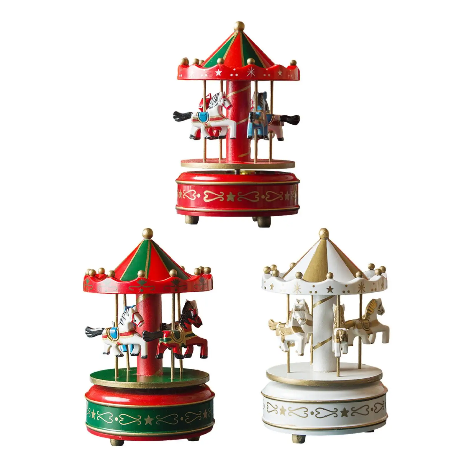 Christmas Wooden Carousel Music Box Decorative Rotating Ornament Turn Horse Shaped for Kids Daughter Multipurpose Sturdy