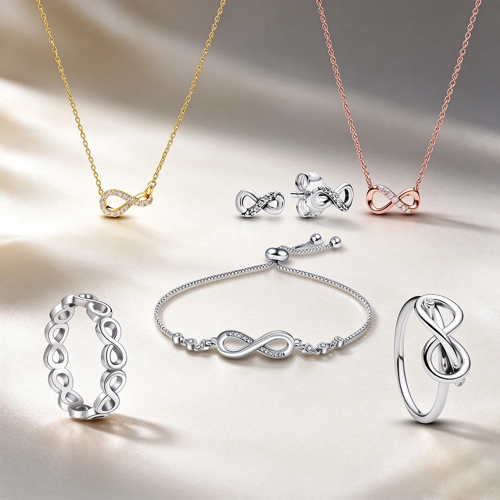 925 Sterling Silver Necklace Earrings Bracelet Ring Women Infinity Symbol CZ Jewelry Set Love Forever Wedding Birthday Gift