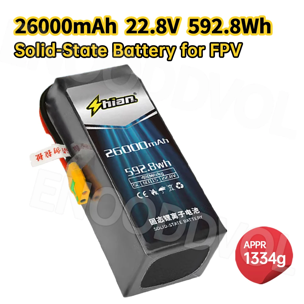 26000mAh 6S 5C Solid-State Drone Battery QS8-S Plug Long Life Lightweight FPV Fixed-Wing High Capacity Battery Pack Customizable
