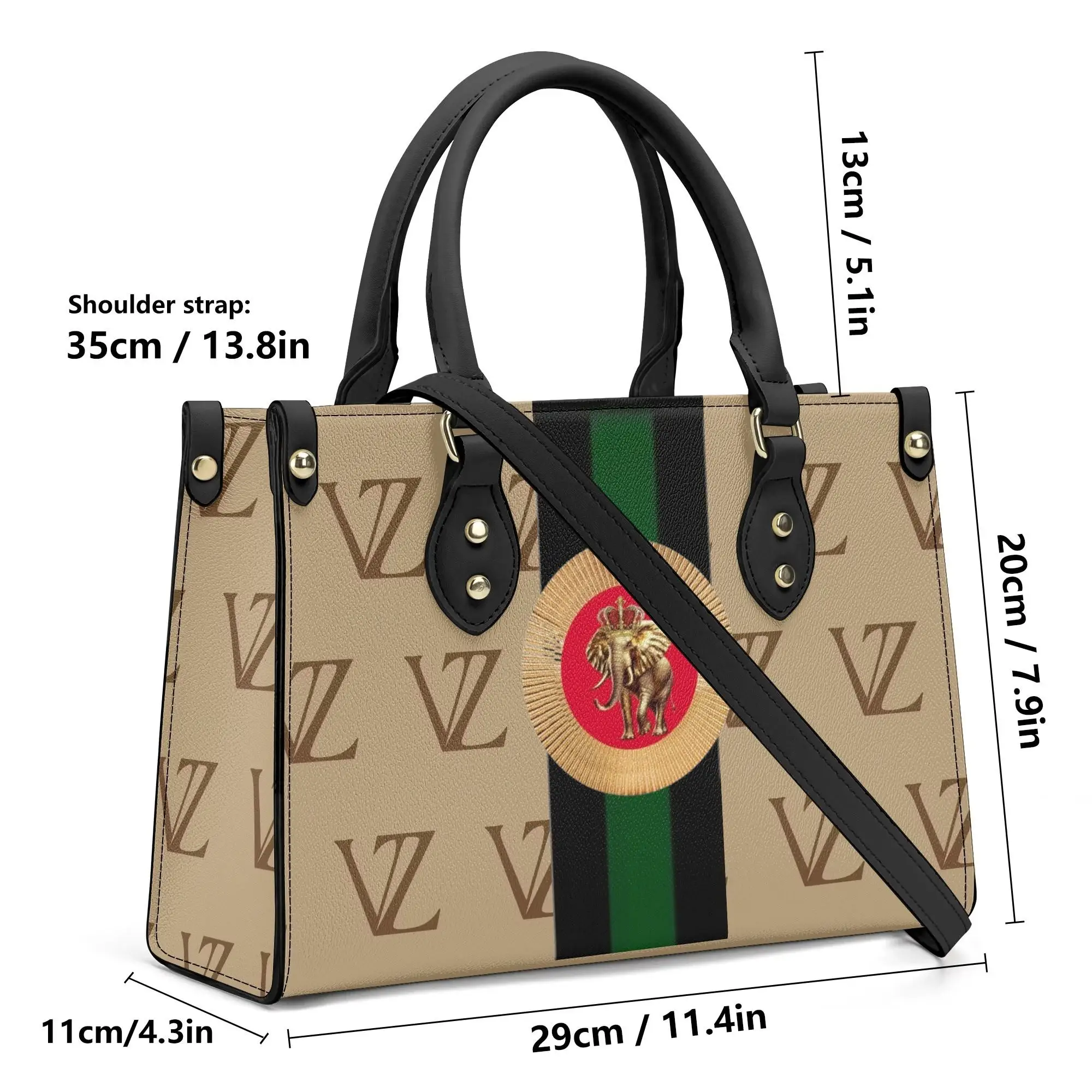 Personal Customize New Version-Luxury Women PU Leather Handbag Gift  with 2 Top Handles All Over Printing Customized Style