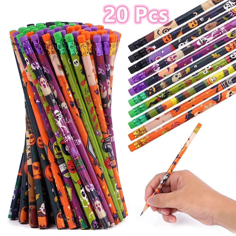 Halloween Pencil Assortment with Eraser Creative Basswood Pencils Halloween Themed Stationery Pencils Party Favors Kids Gifts