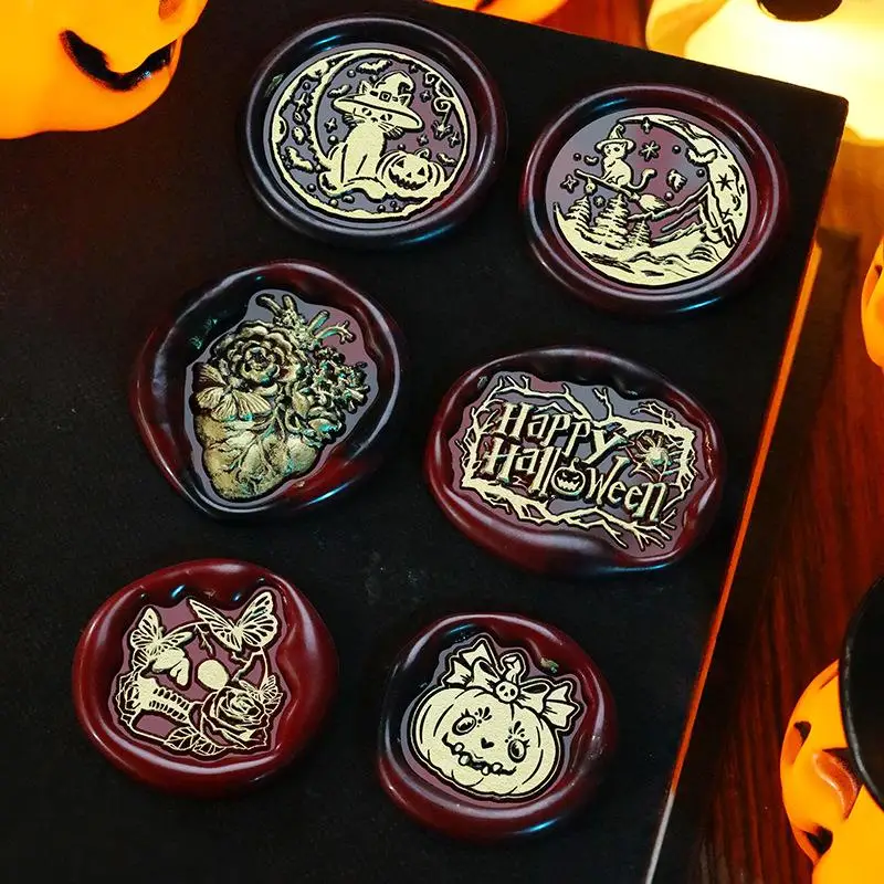 Halloween Skull Series Pattern Wax Seal Stamps Removable Brass Heads For Decorating Halloween Party Invitations Cards