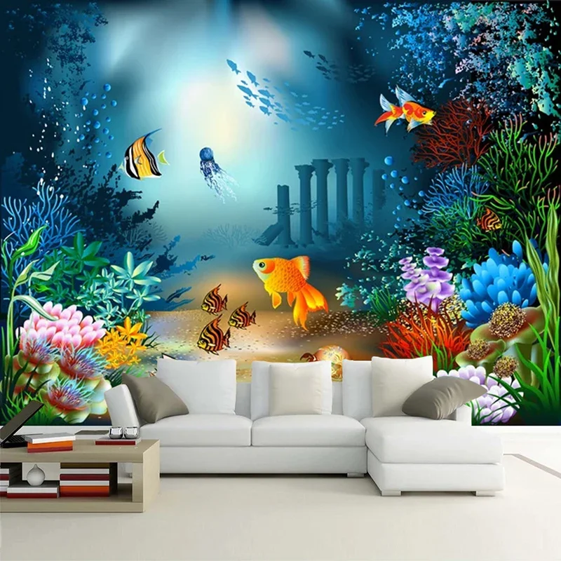 

Custom 3D Mural Wallpaper Underwater World Sea Fish Seaweed Photo Background Wallpaper For Kids Room Bedroom Decor Wall Painting