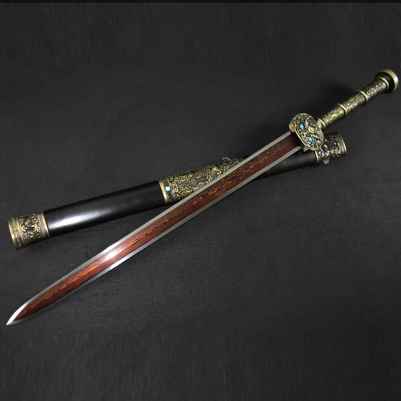 96cm medieval metal real sword pattern steel Red Chinese kung fu Fengyun sword traditional hand-forged hard sword one katana