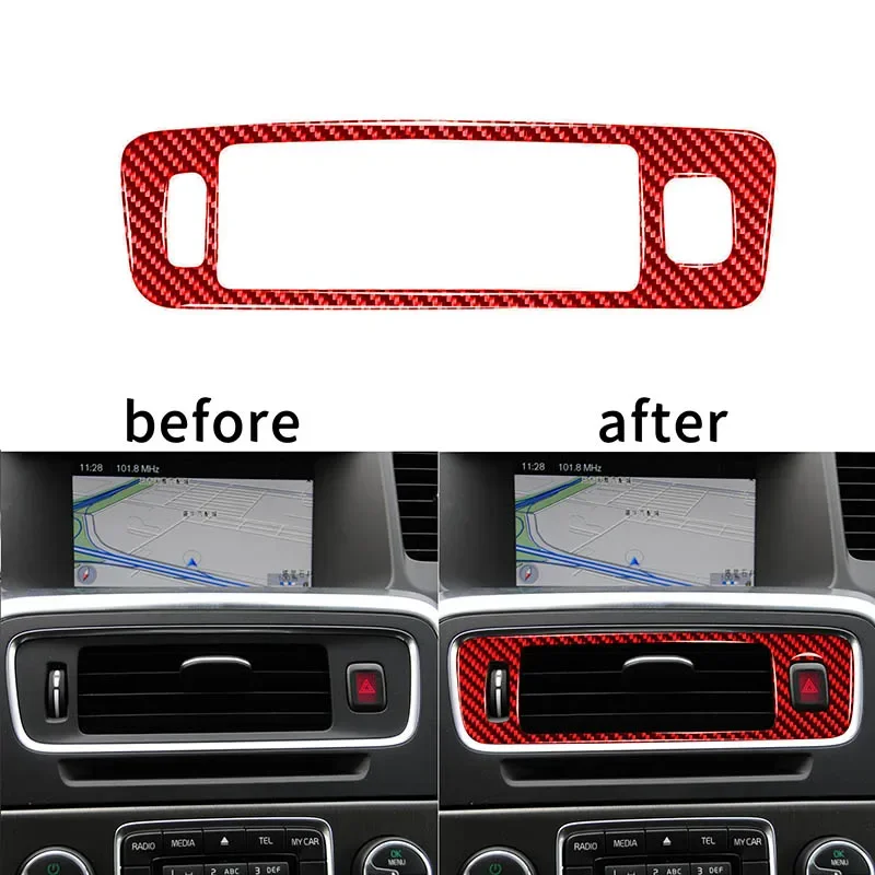 1 Pc Red Carbon Fiber LHD RHD Auto Central Control Air Vent Decorative Stickers for Volvo V60 S60 2010-2017 Styling Accessories