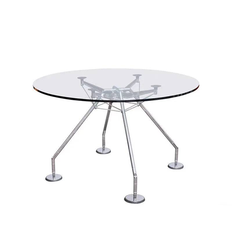 Tempered glass round metal small apartment dining table modern office negotiation table