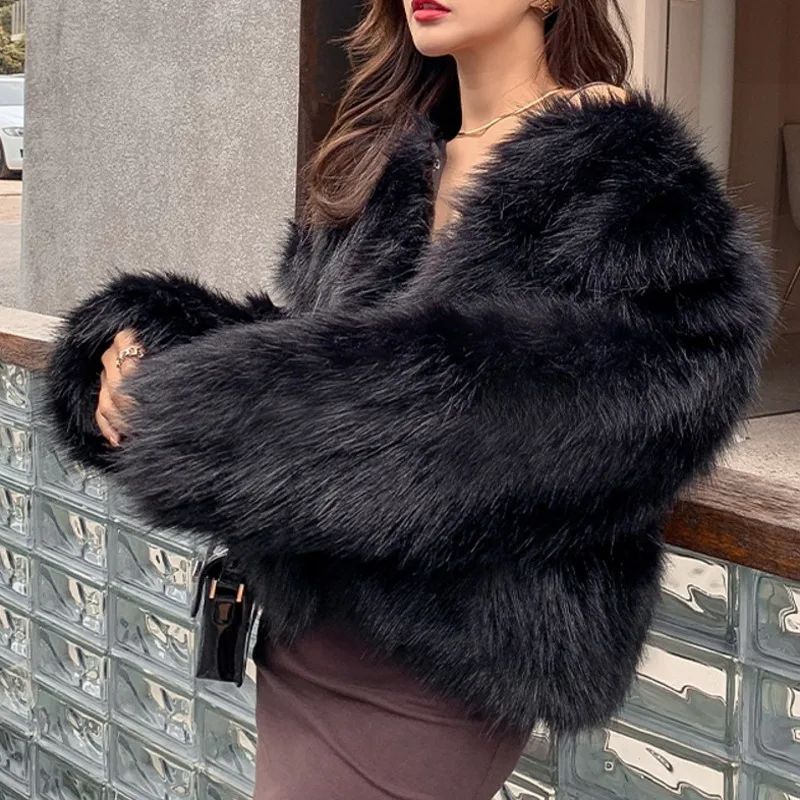 Women Fake Fur Coat Loose Temperament 2022 Winter New Fashion Trend Long Sleeve Solid Color Thickening Jacket