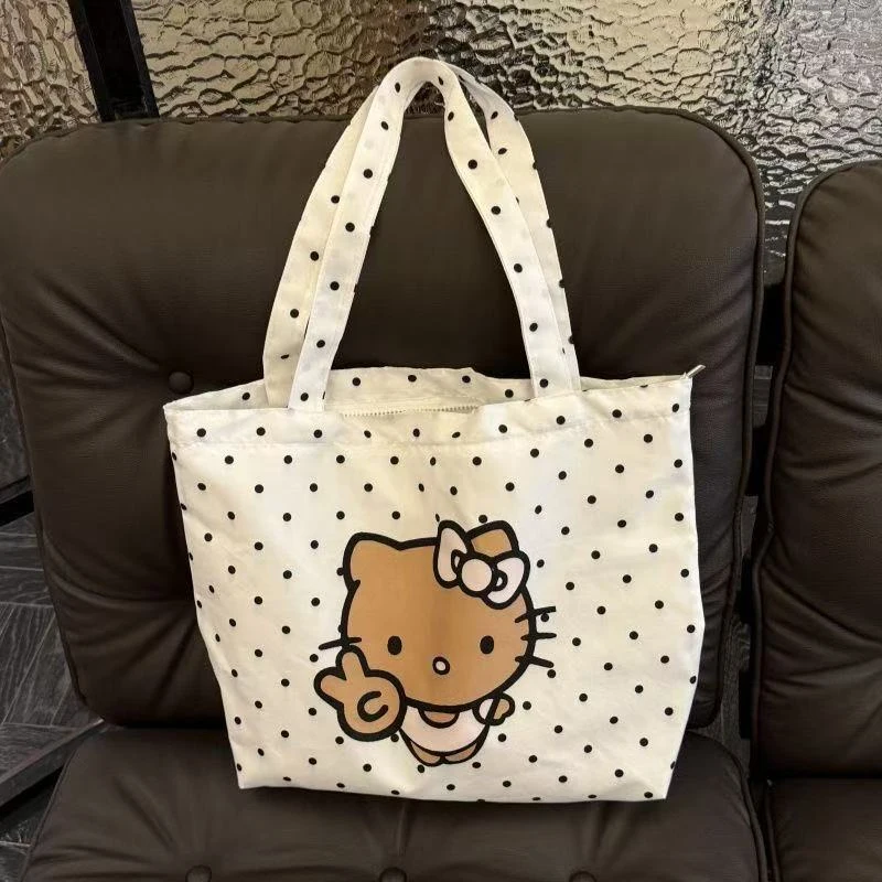 Korean Fashion Polka Dot Angel Cat Storage Bag Portable Cartoon Kawaii Japanese Anime Shopping Bag Birthday Gift