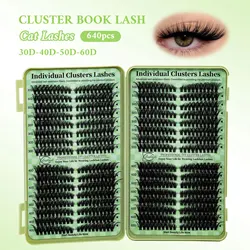 LASHSUN 640PCS 30D40D50D60D Cat Lash Clusters book DlY Eyelash Extensions Clusters Lashes book D Curl LASH Mega Volume Individua