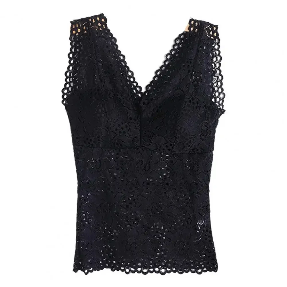 Padded Vest Trendy Cut Out Lace Brassiere Camisole Top Breathable Women Bralette Sexy Lace Long Bra Crochet Vest Inside Wear