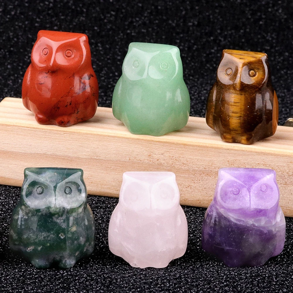 1in ametista olho de tigre pedra opala rosa quartzo coruja mini ornamento cristal ágata escultura pequeno animal decoração para casa acessório de joias